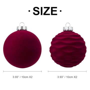 CristBest Velvet Christmas Balls Large Hanging Shatterproof Flocked Christmas Tree Ornaments for Xma...