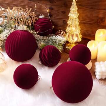 CristBest Velvet Christmas Balls Large Hanging Shatterproof Flocked Christmas Tree Ornaments for Xmas Tree Hanging, Holiday Wedding Party Decorations, Gifts and Home Decorations (Burgundy, 4" (4pcs))