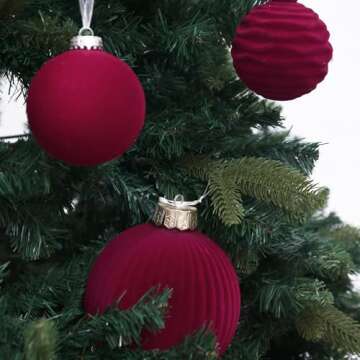 CristBest Velvet Christmas Balls Large Hanging Shatterproof Flocked Christmas Tree Ornaments for Xmas Tree Hanging, Holiday Wedding Party Decorations, Gifts and Home Decorations (Burgundy, 4" (4pcs))