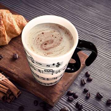 Lavezee 15 Oz Mug for Music Lover Coffee Cup with Lid Music Notes Tea Milk Ceramic Mug Cup Gift