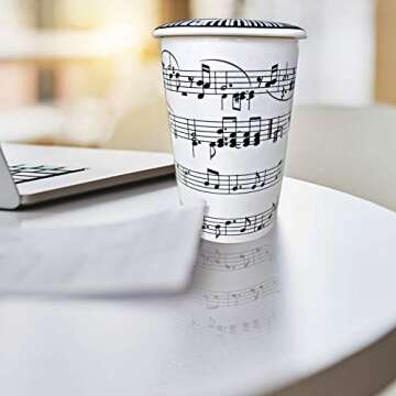 Lavezee 15 Oz Mug for Music Lover Coffee Cup with Lid Music Notes Tea Milk Ceramic Mug Cup Gift