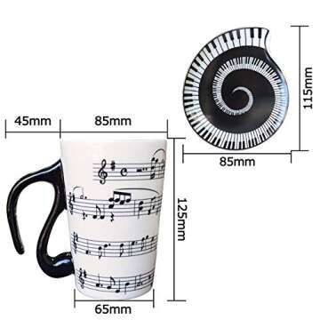 Lavezee 15 Oz Mug for Music Lover Coffee Cup with Lid Music Notes Tea Milk Ceramic Mug Cup Gift