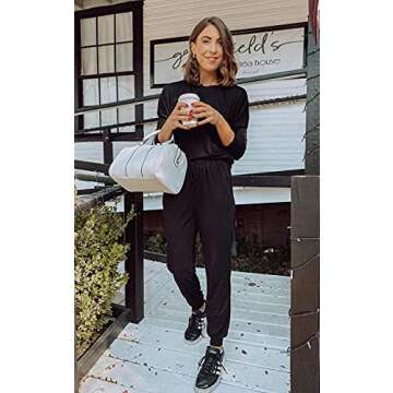 PRETTYGARDEN Women's Fall 2 Piece Lounge Outfit Long Sleeve Crewneck Pullover Tops High Waisted Pants Set Tracksuit (Black,2X-Large)