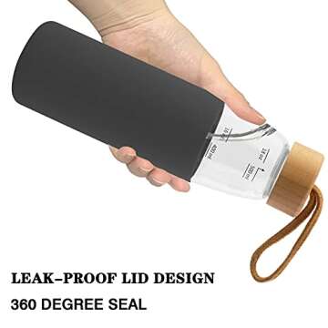 Sangyn Borosilicate Glass Water Bottles 18 Oz with Leak Proof Bamboo Lid and Silicone Sleeve, BPA-Free Reusable Water Bottles