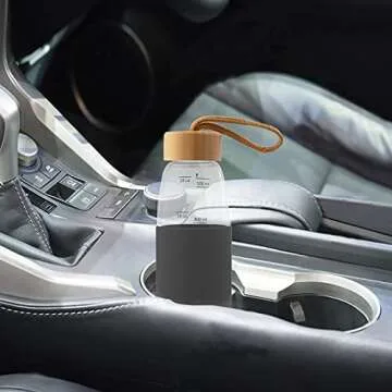 Sangyn Borosilicate Glass Water Bottles 18 Oz with Leak Proof Bamboo Lid and Silicone Sleeve, BPA-Free Reusable Water Bottles