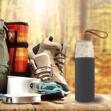 Sangyn Borosilicate Glass Water Bottles 18 Oz with Leak Proof Bamboo Lid and Silicone Sleeve, BPA-Free Reusable Water Bottles