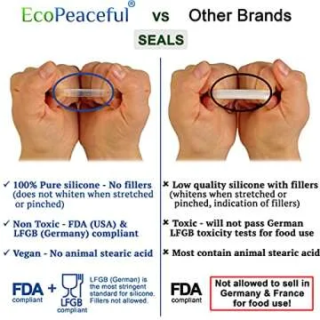 EcoPeaceful 316 Surgical Stainless Steel Mason Jar Lids WIDE Mouth -ORIGINAL DESIGN- Stackable w/Pull-Tab Silicone Seal. Rust-proof, Airtight, Leak-Proof, BPA-Free, PVC-Free, Vegan - Not for Canning