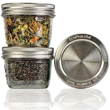 EcoPeaceful 316 Surgical Stainless Steel Mason Jar Lids WIDE Mouth -ORIGINAL DESIGN- Stackable w/Pull-Tab Silicone Seal. Rust-proof, Airtight, Leak-Proof, BPA-Free, PVC-Free, Vegan - Not for Canning