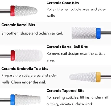 Homeet 10pcs Ceramic Nail Drill Bits for Perfect Nail Art