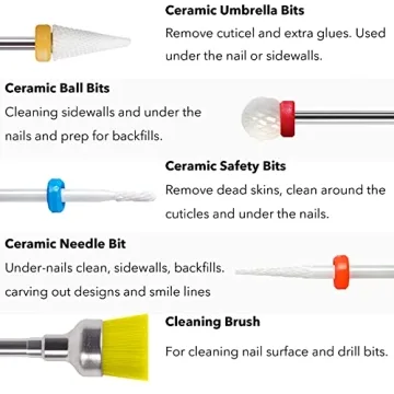 Homeet 10pcs Ceramic Nail Drill Bits for Perfect Nail Art