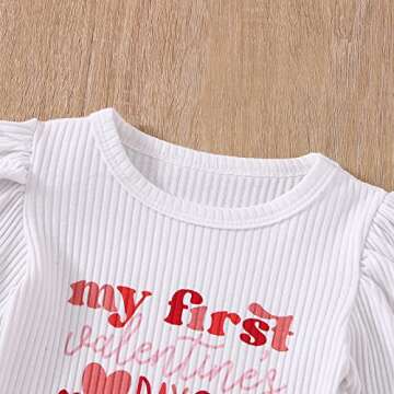Meihuida My First Valentines Day Baby Girl Outfit Long Sleeve Ribbed Romper Heart Pants Headband Red 12-18 Months