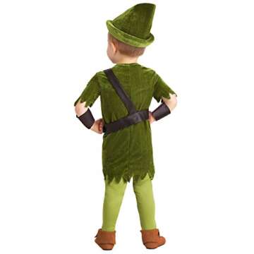Fun Costumes Toddler Peter Pan with Hat, Shirt, Tights, Belt/Harness and Wrist Cuffs, Green, X-Small