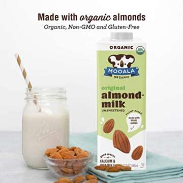 Mooala Organic Almond Milk Unsweetened 32 fl oz (Pack of 6) –Shelf-Stable, Lactose Free, Gluten-Free, Vegan, No Added Sugar, Plant-Based Beverage