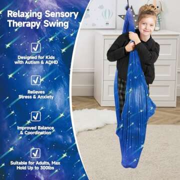 Sensory Swing for Kids with 360° Swivel Hanger, Therapy Swing Double Layer Cuddle Swing Indoor Outd...
