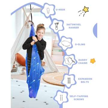 Sensory Swing for Kids with 360° Swivel Hanger, Therapy Swing Double Layer Cuddle Swing Indoor Outdoor Kids Swing Hammock for Child & Adult with Autism, Aspergers, ADHD, Sensory Integration(Blue)