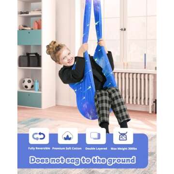 Sensory Swing for Kids with 360° Swivel Hanger, Therapy Swing Double Layer Cuddle Swing Indoor Outdoor Kids Swing Hammock for Child & Adult with Autism, Aspergers, ADHD, Sensory Integration(Blue)