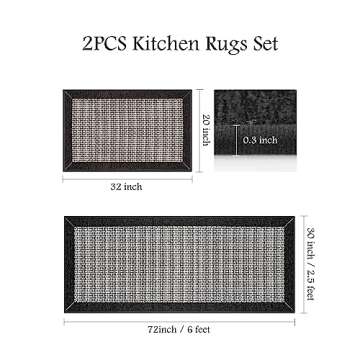 PADOOR Non Slip Kitchen Rugs Sets of 2 - Extra Large 2.5'x6' + 20"x32" Runner Rugs for Kitchen Floor...