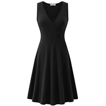 GUBERRY Womens Wrap V Neck Dress Sleeveless Cotton Flare Midi Funeral Graduation Dress(Black,Medium)