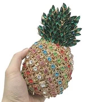 Boutique De FGG Pineapple Crystal Evening Bags and Clutches for Women Formal Dinner Purses Party Rhinestones Handbags (Multicoloured 3,Mini)