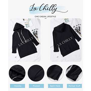 La Chilly Women's Oversized Black Hoodie with Pocket