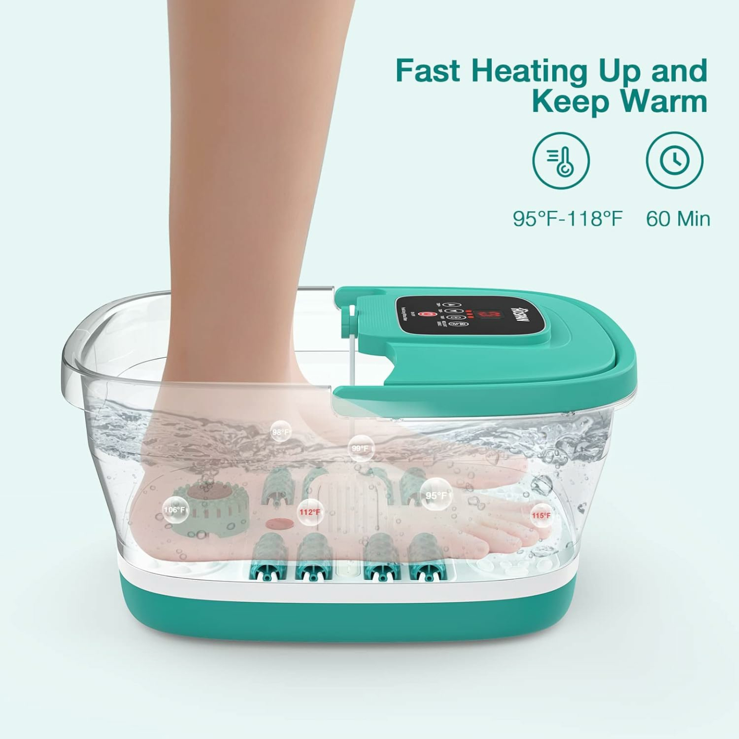 Relaxing Foot Spa with Heat & Shiatsu Massage Rollers