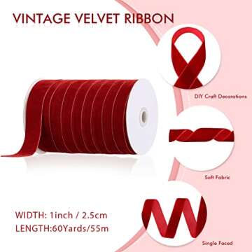 Chuangdi 1 Inch, 60 Yard Christmas Burgundy Velvet Ribbon Wide Vintage Velvet Ribbons for Christmas ...