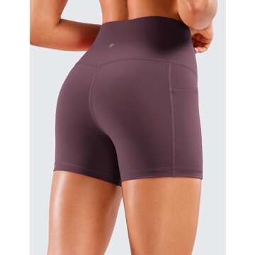 CRZ YOGA Women's Naked Feeling Biker Shorts with Pockets 4'' - High Waisted Yoga Gym Workout Spandex Arctic Plum Small
