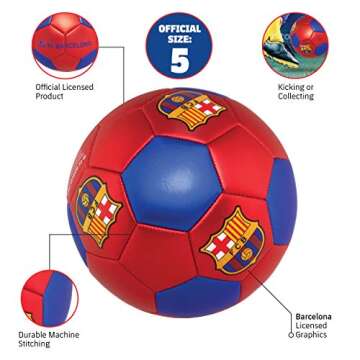 Maccabi Official FC Barcelona Soccer Ball with Metallic Red, Size 5