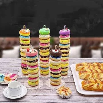 NA 6Pcs Clear Bagel Holder, Acrylic Donut Stands, Round Doughnut Stand for Party, 12 Inch Tall Display Tower for Dessert Table, Wedding, Christmas, Birthday