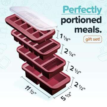 Souper Cubes Silicone Freezer Molds Gift Set with 2 Tbsp, 1/2, 1, and 2 Cup Silicone Freezer Trays With Lids - Meal Prep and Kitchen Essentials Bundle - Cranberry
