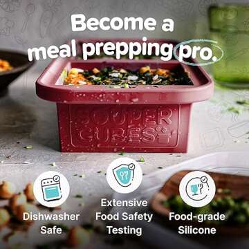 Souper Cubes Silicone Freezer Molds Gift Set with 2 Tbsp, 1/2, 1, and 2 Cup Silicone Freezer Trays With Lids - Meal Prep and Kitchen Essentials Bundle - Cranberry