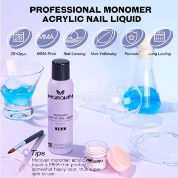 Morovan Monomer Acrylic Nail Liquid 4 oz: Acrylic Liquid Monomer for Acrylic Powder Acrylic Nail Ext...