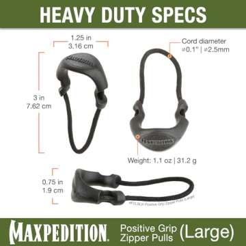 MAXPEDITION Positive Grip Zipper Pulls (Large, Black) Pack of 6, Zipper Pull Replacement for Tactical Backpack, EDC Pouch, Bug Out Bag & Luggage, Sling Pull Tab, PZLBLK