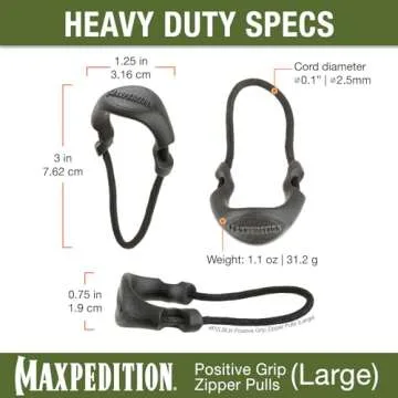 MAXPEDITION Positive Grip Zipper Pulls (Large, Black) Pack of 6, Zipper Pull Replacement for Tactical Backpack, EDC Pouch, Bug Out Bag & Luggage, Sling Pull Tab, PZLBLK