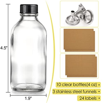 Versatile 10 Pack 4 oz Glass Bottles with Funnels