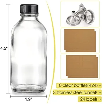 Versatile 10 Pack 4 oz Glass Bottles with Funnels
