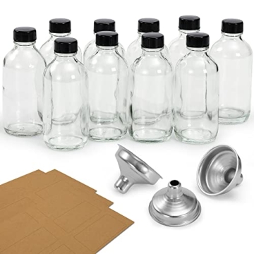 Versatile 10 Pack 4 oz Glass Bottles with Funnels