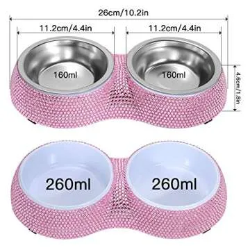 Soleebee Bling Finest Crystal Rhinestones Pet Feeder/Pet Bowls for Small Cats Dogs (Pink)