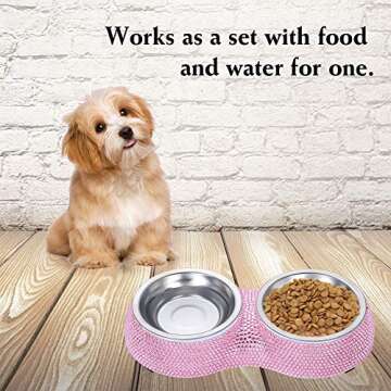 Soleebee Bling Finest Crystal Rhinestones Pet Feeder/Pet Bowls for Small Cats Dogs (Pink)