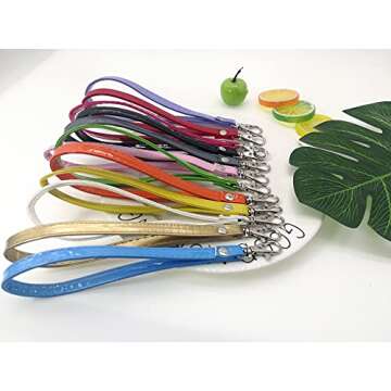 PAMIR TONG 12pcs Wristlet Strap,Faux Leather Keychain Shinny PU Leather Hand Strap with Lock for Wal...