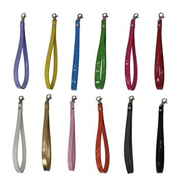 PAMIR TONG 12pcs Wristlet Strap,Faux Leather Keychain Shinny PU Leather Hand Strap with Lock for Wallet Purse Clutch Cellphone key chain holder (Silver Lock)