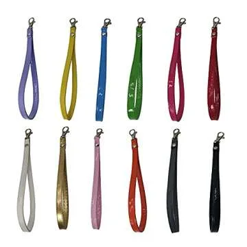 PAMIR TONG 12pcs Wristlet Strap,Faux Leather Keychain Shinny PU Leather Hand Strap with Lock for Wallet Purse Clutch Cellphone key chain holder (Silver Lock)
