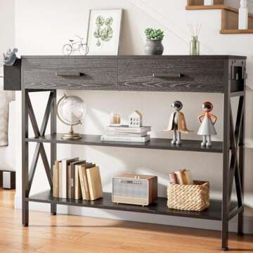 Gizoon 39" Console Table with 2 Drawers, Industrial Entryway Table with 3 Tier Storage Shelves, Narr...