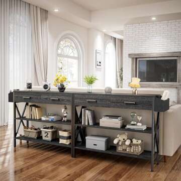 Gizoon 39" Console Table with 2 Drawers, Industrial Entryway Table with 3 Tier Storage Shelves, Narrow Sofa Table for Entry Way, Hallway, Couch, Living Room, Kitchen, Black