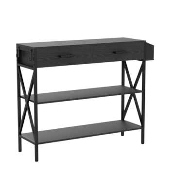 Gizoon 39" Console Table with 2 Drawers, Industrial Entryway Table with 3 Tier Storage Shelves, Narrow Sofa Table for Entry Way, Hallway, Couch, Living Room, Kitchen, Black