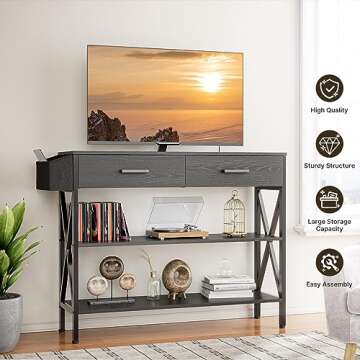 Gizoon 39" Console Table with 2 Drawers, Industrial Entryway Table with 3 Tier Storage Shelves, Narrow Sofa Table for Entry Way, Hallway, Couch, Living Room, Kitchen, Black