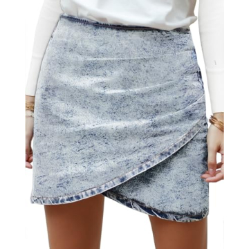 Vetinee Women's Blue Tulip Hem Denim Skirt - Stretchy, Shirred Back Zip, Size 4-6