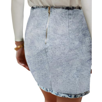 Vetinee Women's Blue Tulip Hem Denim Skirt Stretchy Shirred
