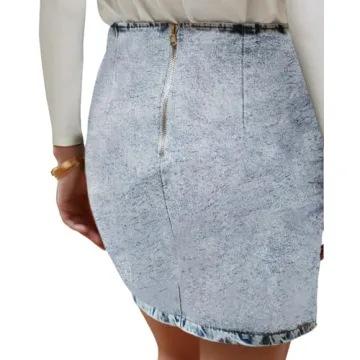 Vetinee Women's Blue Tulip Hem Denim Skirt Stretchy Shirred