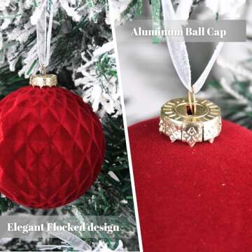 Flocked Ornaments for Christmas Tree Decorations - 28pcs Burgundy Velvet Ball Ornament for Xmas Holi...